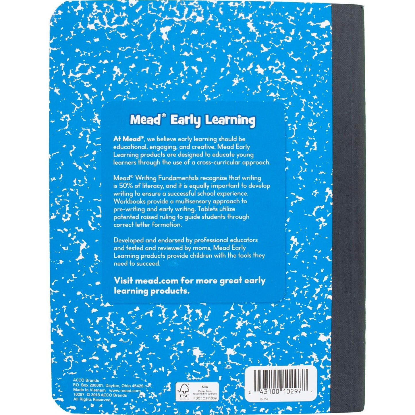 Mead Primary Journal, Half Page Ruled, Grades K-2, 7 1/2" x 9 3/4", 100 Sheets, 1 Count, Color Will Vary (10297)