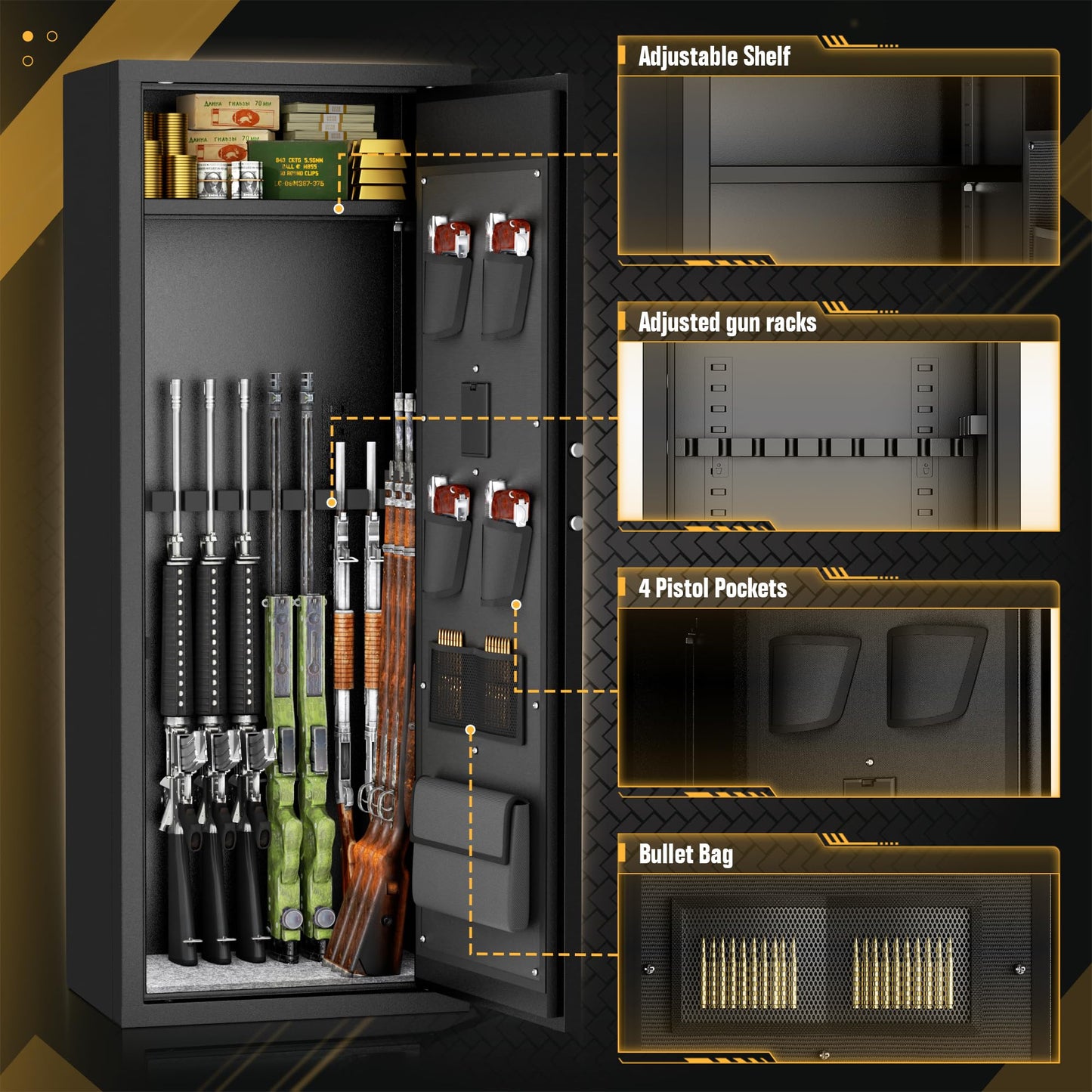 INTERGREAT 8-12 Gun safes,Rifle Safe,Gun Safes for Home Rifle and Pistols, Long Gun Safe for Rifle Shotgun for Home,Quick Access Rifle Safes,Adjustable Shelves, Easy Assemble
