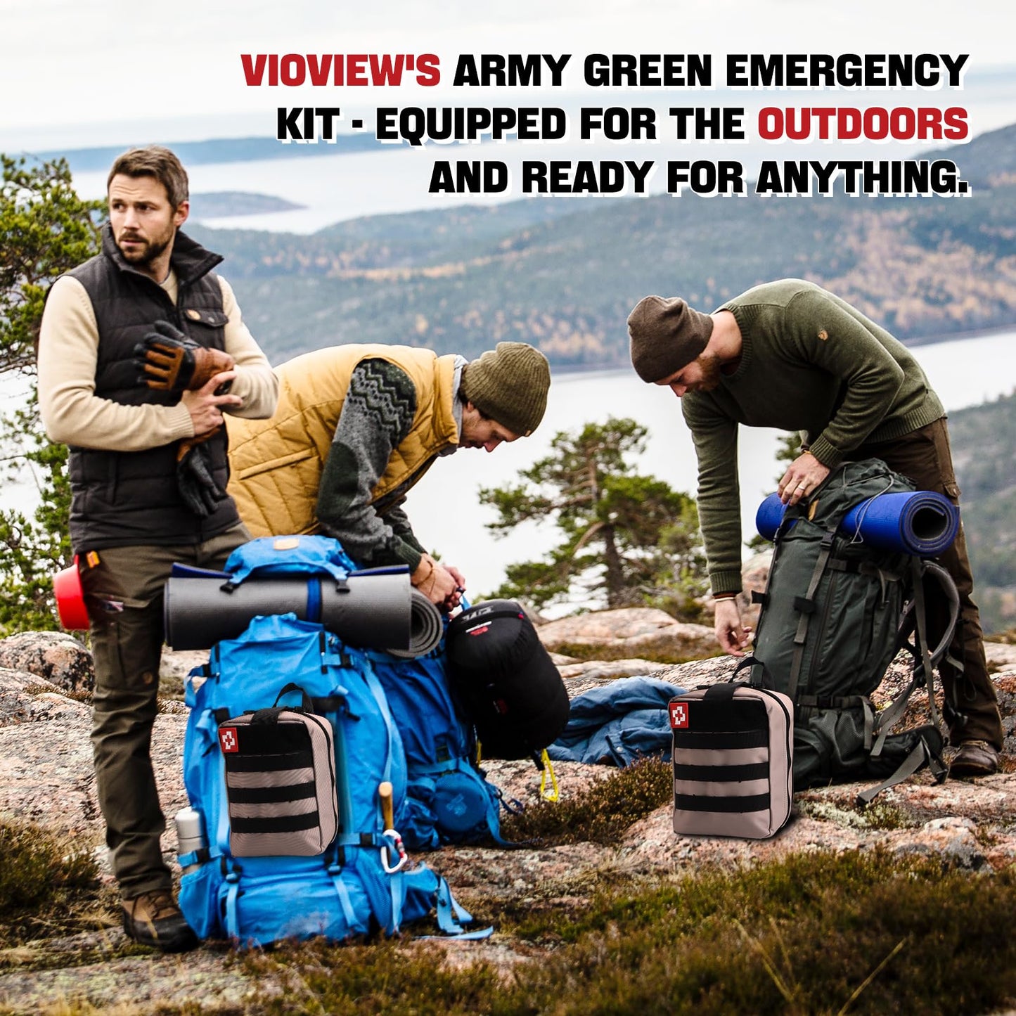 Vioview Emergency Survival Kit and First Aid Kit, Professional Survival Gear and Equipment Med Supplies with Molle Pouch and Emergency Tent, Outdoor Adventure, Hiking, Hunting, Gifts for Men Women