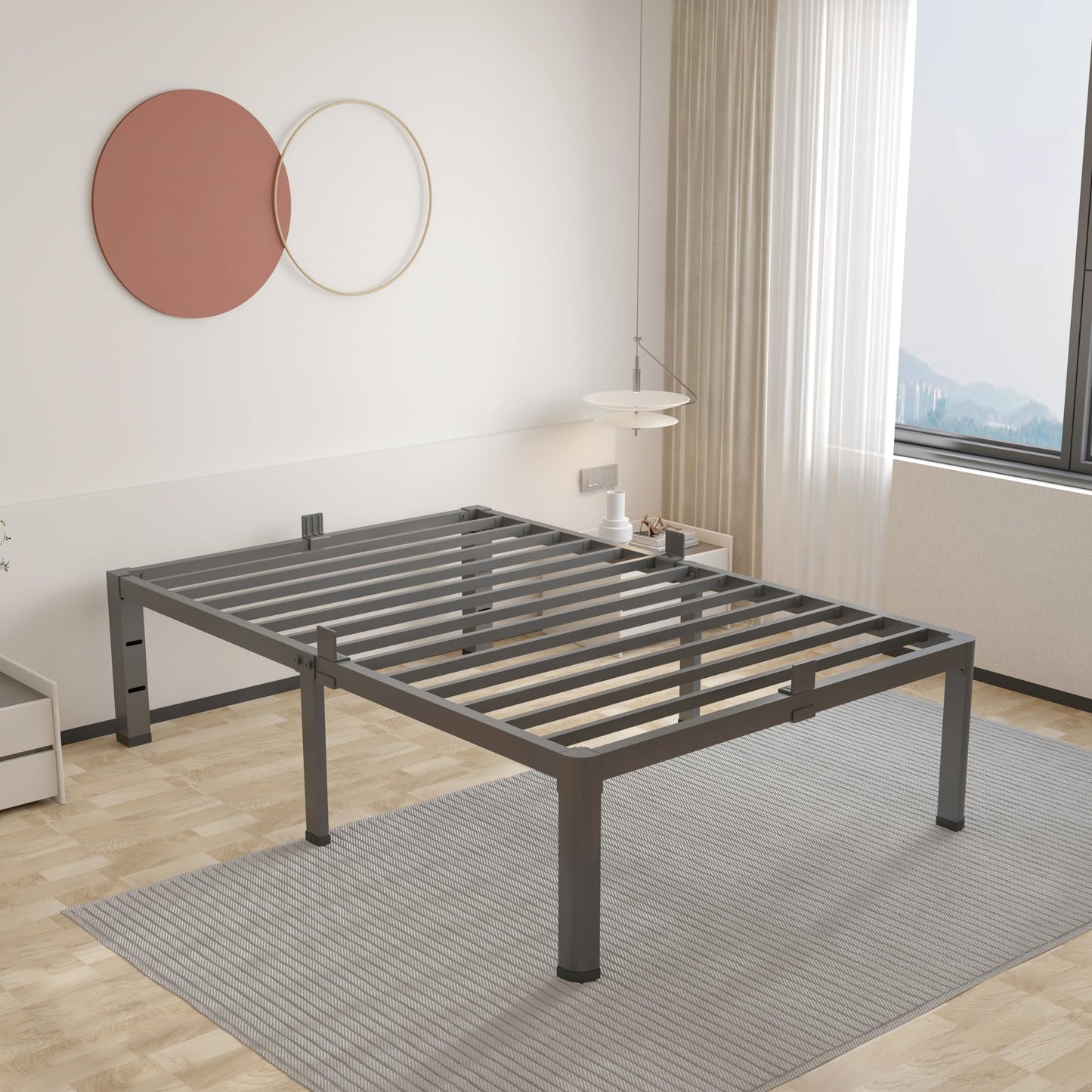 ROIL 14 inch Twin Bed Frames with Headboard Hole and Round Corner Legs Mattress Retainers 3500LBS Heavy Duty Steel Slats No Box Spring Needed Platform Noise-Free Easy Assembly