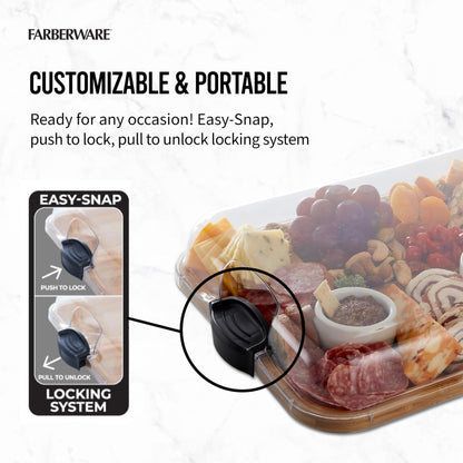 FARBERWARE Build-a-Board Cutting Board with Compartments and Clear Locking Lid for Charcuterie, Snacks, Bamboo