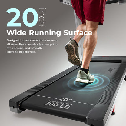 Sunny Health & Fitness Foldable 15 Level Auto Incline Treadmill, 20" Wide Running Belt, Quiet Brushless, Digital Display, 300 LB Weight Capacity, SunnyFit App Bluetooth Connection- SF-T723030