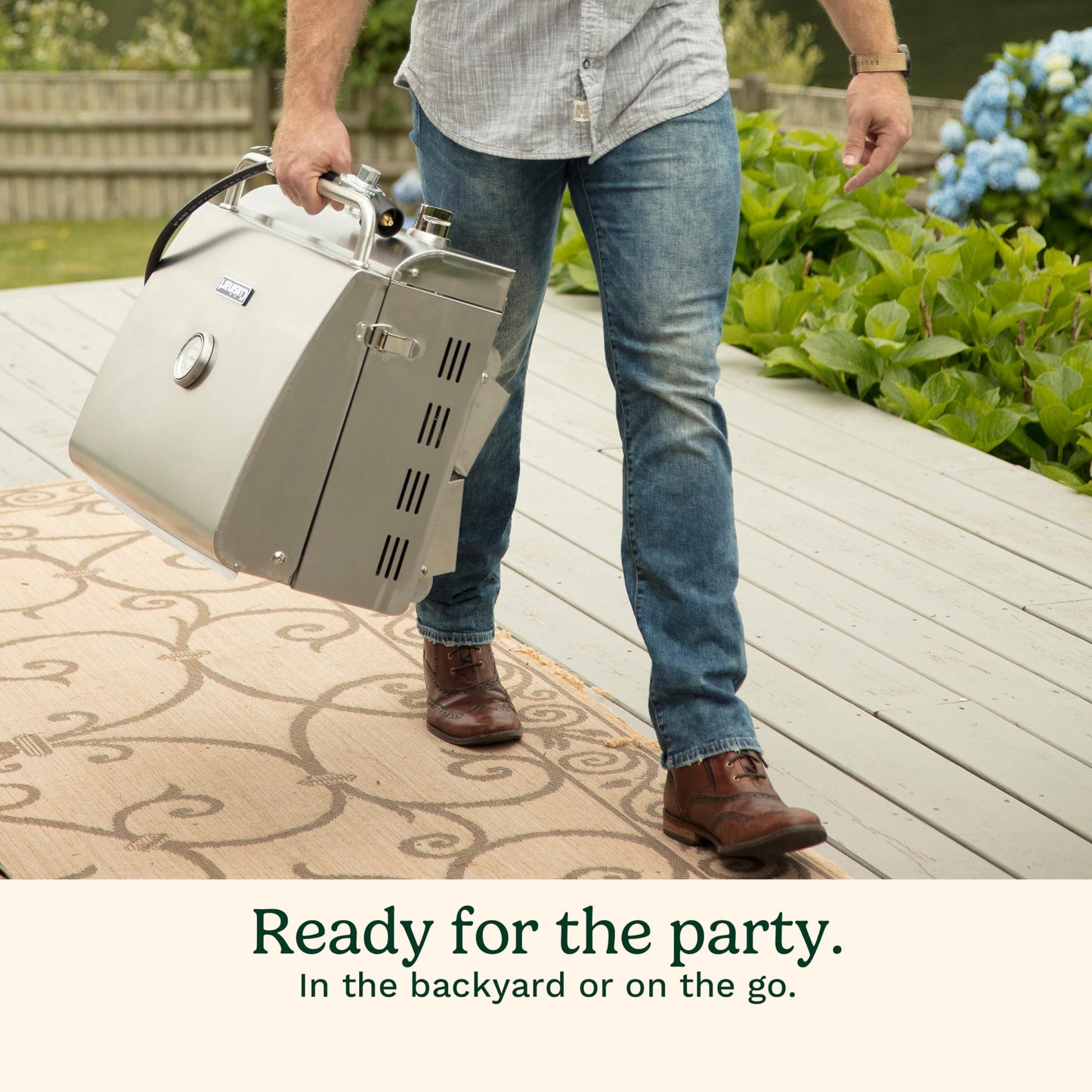 Cuisinart Chef's Style Tabletop Portable Propane Gas Grill with Dual Burners (20,000 BTUs Total), Twist-Start Ignition Stainless Steel BBQ Grill for Camping, Tailgates, BBQ, Hassle-Free Setup