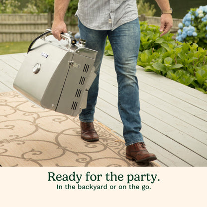 Cuisinart Chef's Style Tabletop Portable Propane Gas Grill with Dual Burners (20,000 BTUs Total), Twist-Start Ignition Stainless Steel BBQ Grill for Camping, Tailgates, BBQ, Hassle-Free Setup