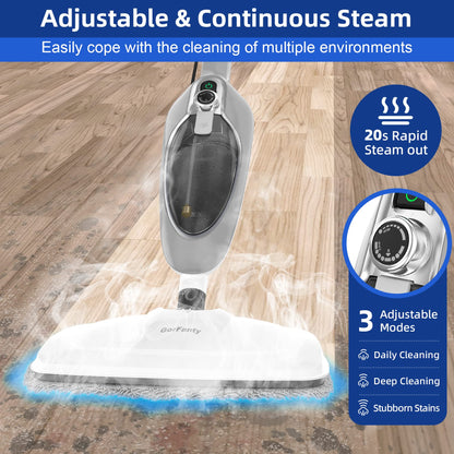 Steam Mop - 10-in-1 MultiPurpose Handheld Steam Cleaner Detachable Floor Steamer for Hardwood/Tile/Laminate Floors Carpet with 11 Accessories for Whole Home Use.