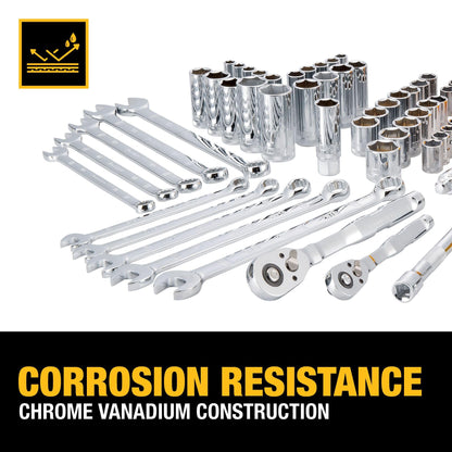 DEWALT 142 Piece Mechanics Tool Set, 1/4 Inch and 3/8 Inch Drive, SAE and Metric (DWMT45425)