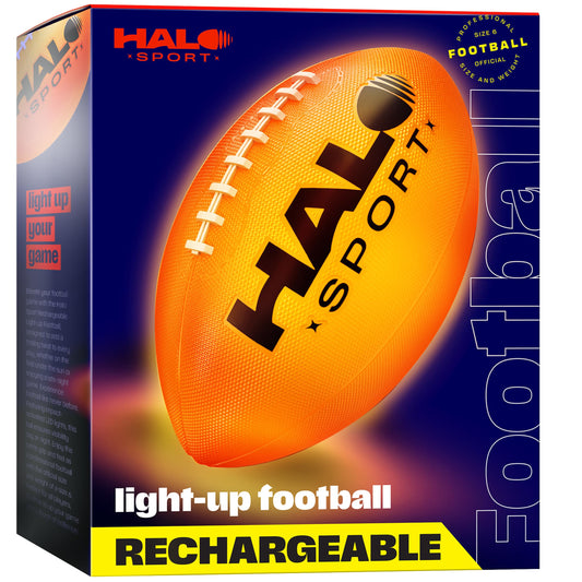 Halo Sport Rechargeable Light Up Football - Glow in The Dark Ball - NO 6 - Outdoor Sports Birthday Gifts for Boys 8-15+ Year Old - Kids Teenage Youth Gift Ideas - Boy Toys Stuff Ages 8 to 15