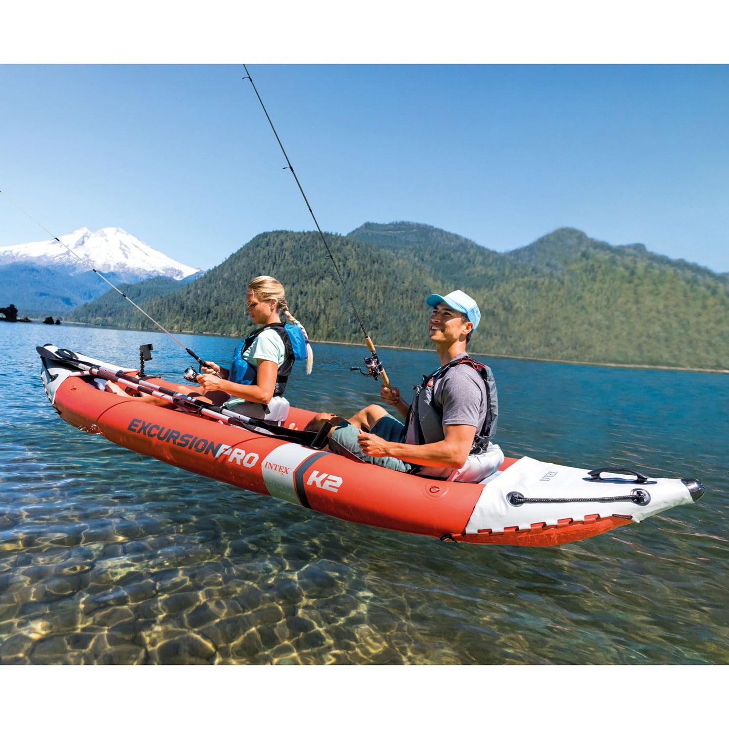 Intex 68309EP Excursion Pro K2 Inflatable Kayak Set: Includes Deluxe 86in Kayak Paddles and High-Output Pump – SuperTough PVC – Adjustable Bucket Seat – 2-Person – 400lb Weight Capacity