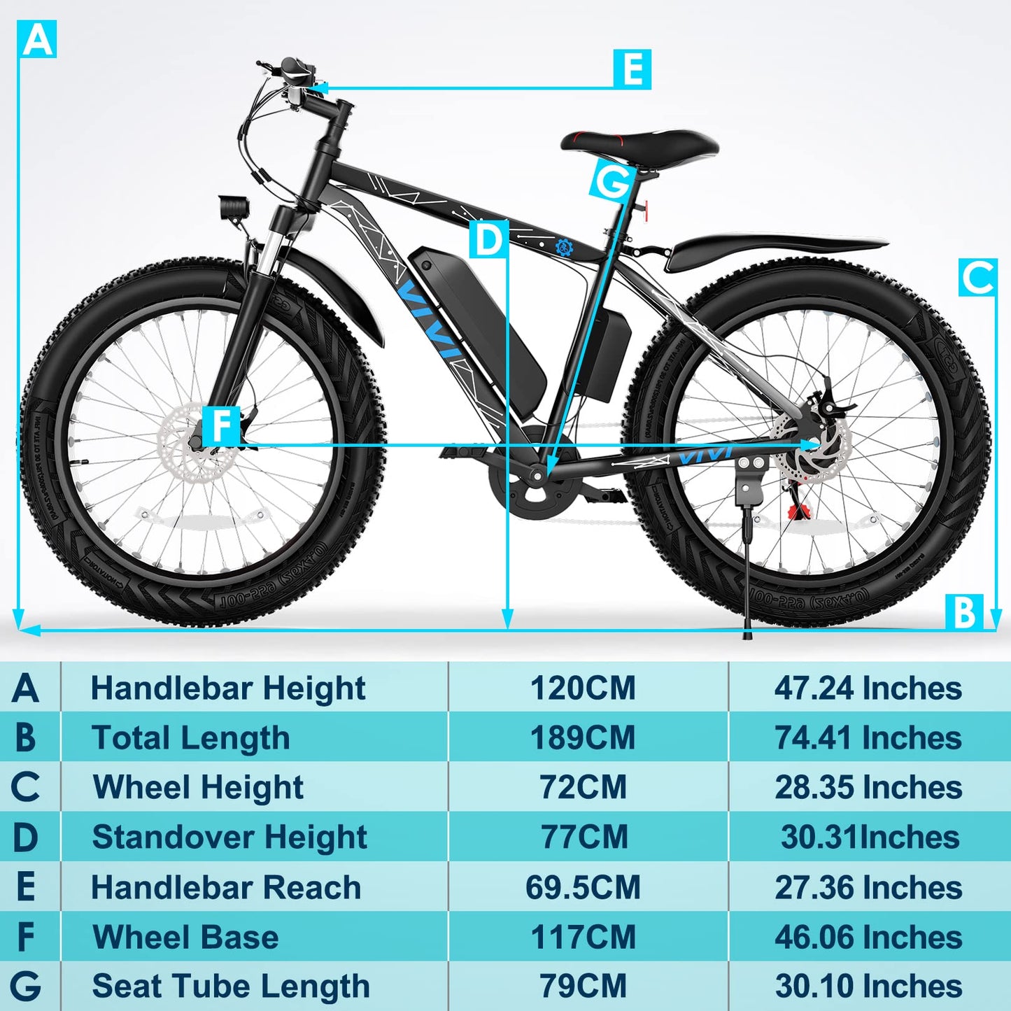 Vivi Electric Bike 26" x 4.0 Fat Tire Electric Bicycle, 750W Motor Peak Electric Mountain Bike, 25MPH Ebikes for Adults with 48V 13AH Removable Lithium-Ion Battery, Up to 60 Miles