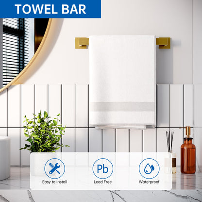 Hawkrown 10-Piece Bathroom Hardware Accessories Set, 23.6 Inch SUS304 Stainless Steel Towel Bar Set, Wall Mounted Bathroom Towel Holders, Towel Hooks with Toilet Paper Holder