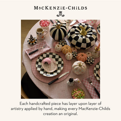 MACKENZIE-CHILDS Set of 4 Ceramic Dessert Plates, Decorative Dishes, Pumpkin, Pink-and-White Rosy Check