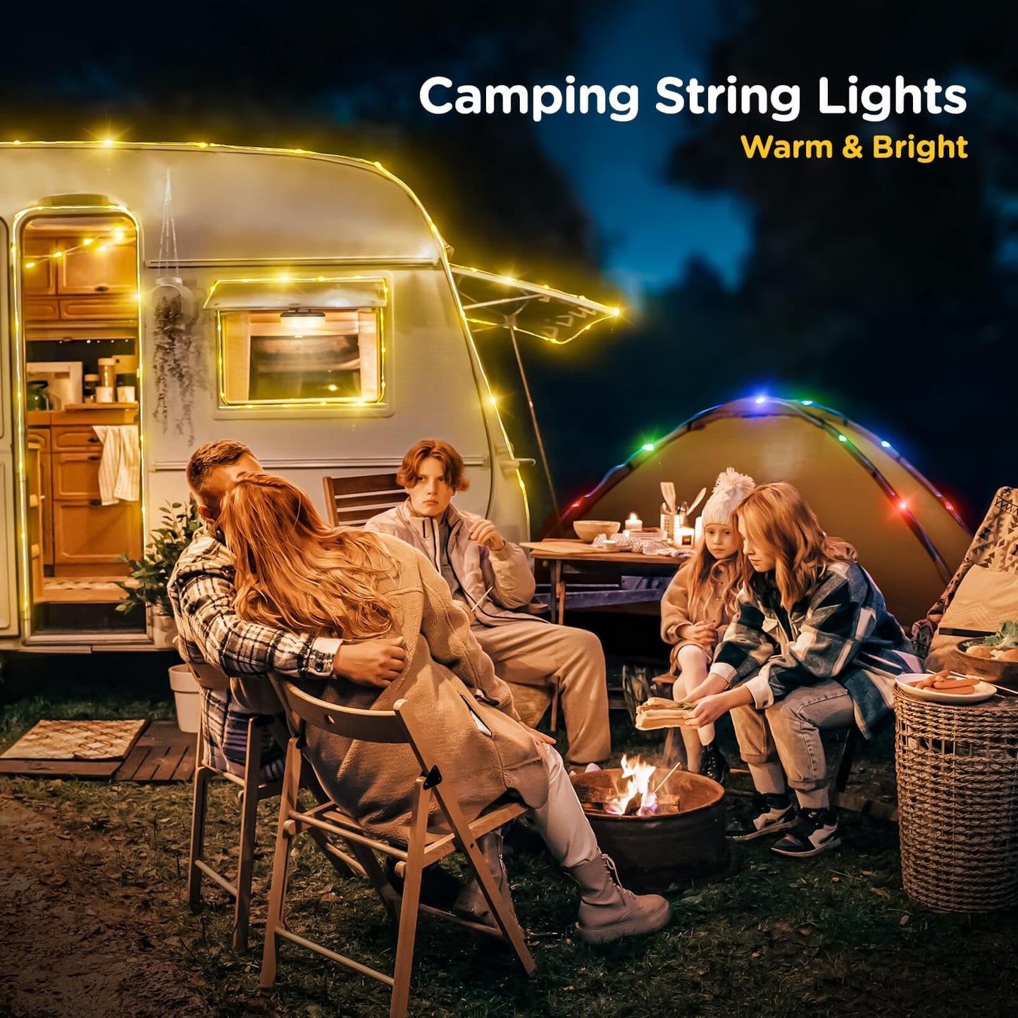 OGERY Camping String Lights, 4 in 1 Quick Storage 32.8FT Rechargeable Outdoor String Lights with 8 Lighting Modes, Hanging Portable LED Lamp for Christmas Decor Patio Awning Garden Party Essentials