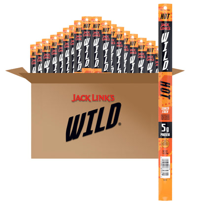 Jack Link's Wild Beef Sticks, Hot Spicy Meat Snack, Meat Stick with 6g of Protein, Individually Wrapped Beef Snack Sticks, 1 oz. (20 Count)