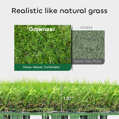 GROWNEER 1.57" H Interlocking Artificial Grass Tiles, 12" x 12" 9 Pcs Fake Grass Deck Turf Tiles with Upgrade Interlocking System Self-draining faux Grass Tiles for Pet Indoor/Outdoor, Backyard, Patio