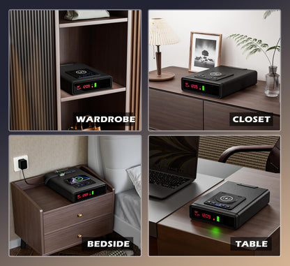 ORARAER Biometric Smart Gun Safe with Wireless Charging, 3 Quick Access Money Box with Fingerprint - Compact Bedside Drawer Safe, 24/7 Digital Clock handgun safe,Valentines Day Gifts for Him