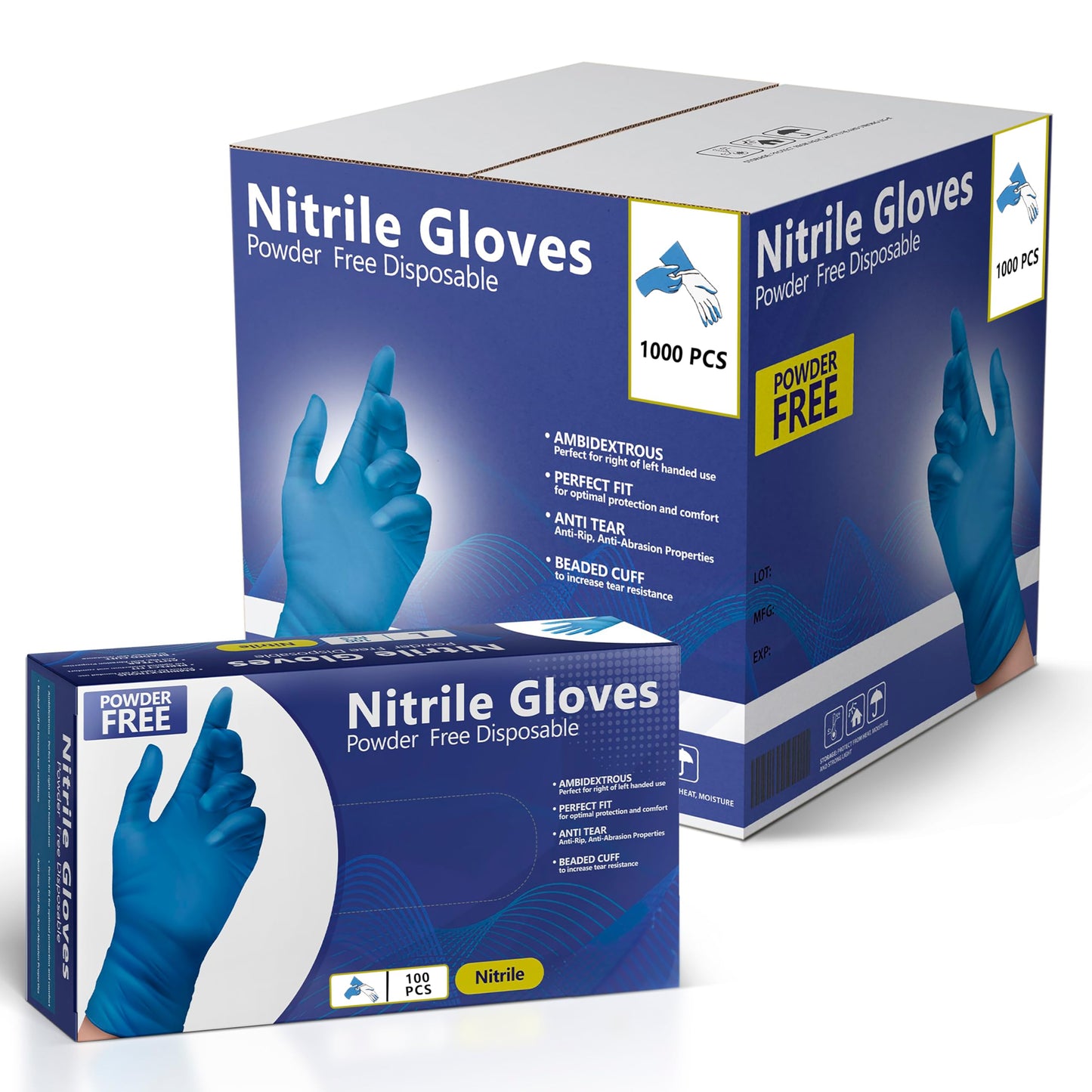 Nitrile Gloves, Disposable Gloves, Comfortable, Powder Free, Latex Free | 100-1000 (Medium, Case)