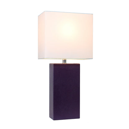 Elegant Designs Modern Leather Table Lamp with White Fabric Shade, Eggplant