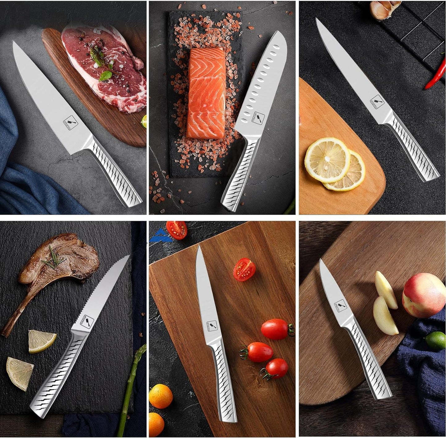 imarku Knife Set,14-Piece Knife Sets for kitchen with block,Premium One-Piece Kitchen Knife Set with Sharpener,High Carbon Stainless Steel Knives Set for Kitchen,Dishwasher Safe,Black