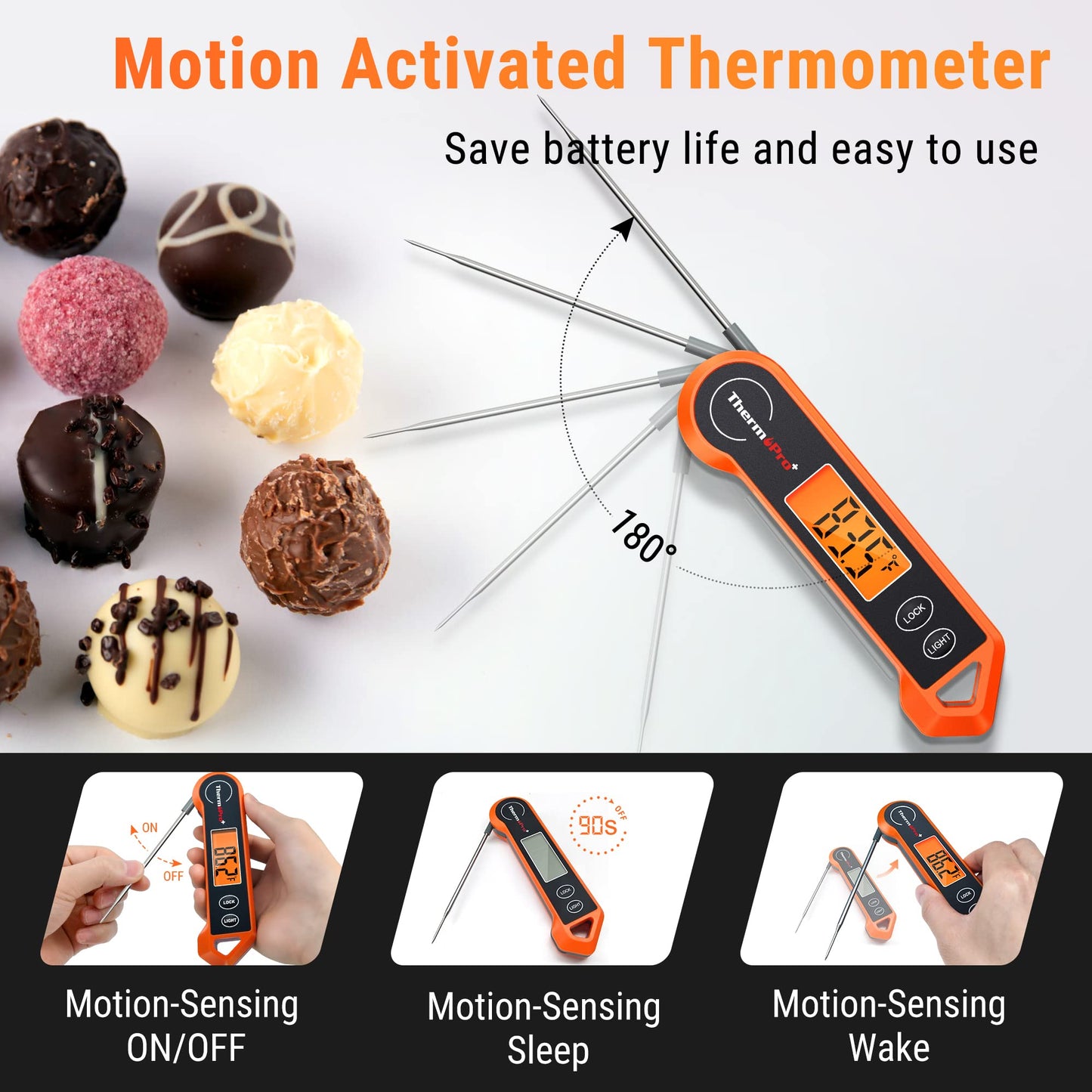 ThermoPro TP19H Digital Meat Thermometer for Cooking with Ambidextrous Backlit and Motion Sensing Kitchen Cooking Food Thermometer for BBQ Grill Smoker Oil Fry Candy Instant Read Thermometer