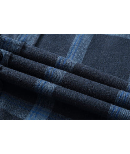 SCODI Mens Flannel Hoodie Shirt Casual Button Down Plaid Jacket Shirts Stylish Long Sleeve Shirts with Pocket Navy X-Large