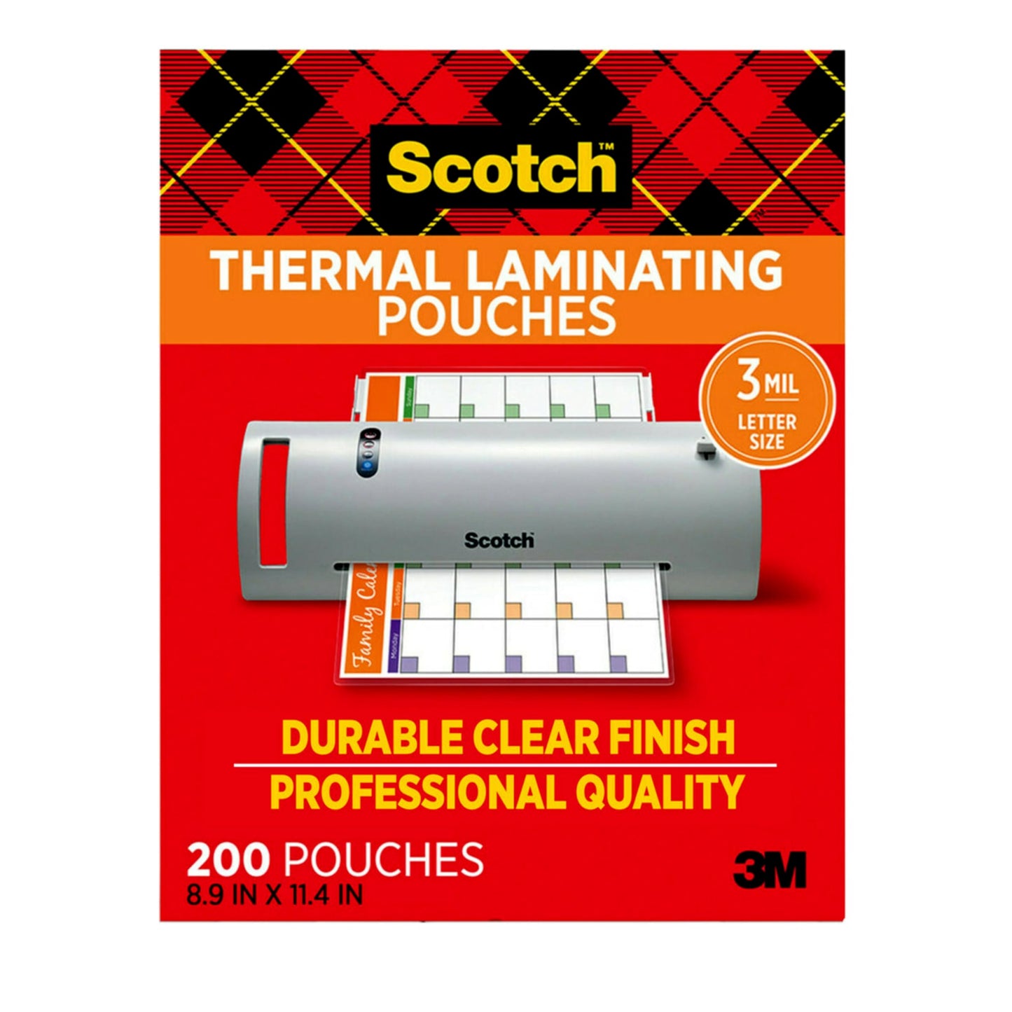 Scotch Thermal Laminating Pouches, 200 Count, Clear, 3 mil., Ideal Office or School Supplies, Fits Letter Sized Paper (8.9 in. × 11.4 in.)