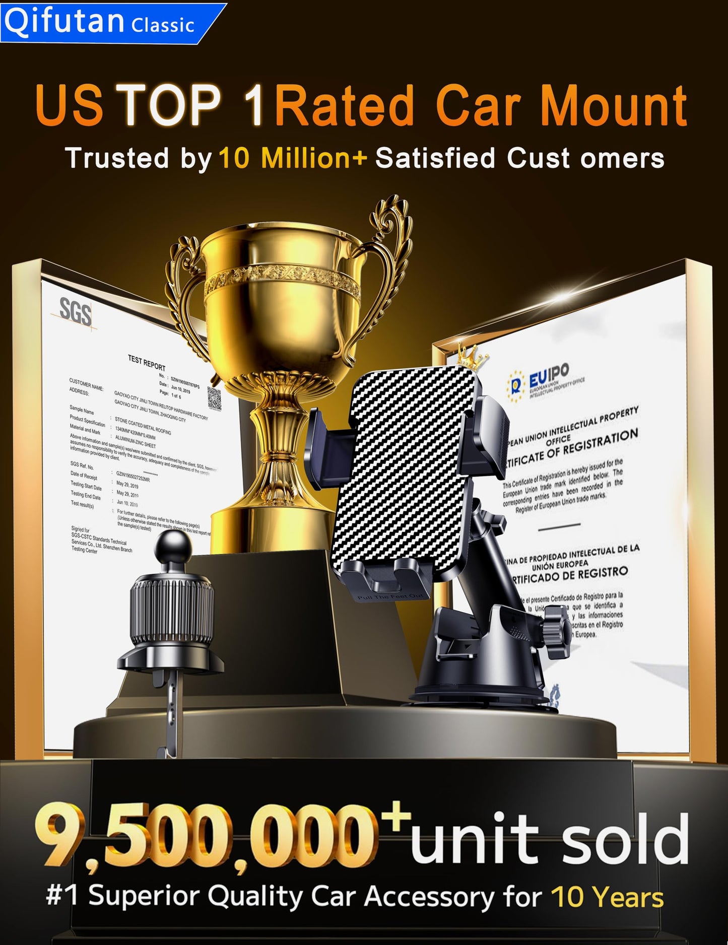 Qifutan Dash Mounted Holders Phone Holders for Your Car Phone Mount for Car Windshield Dashboard Air Vent Universal Hands Free Automobile Cell Phone Holder Fit for iPhone Smartphone