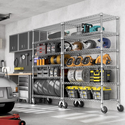 MZG Steel Storage Shelving 6-Tier Utility Shelving Unit with Wheels, Steel Organizer Wire Rack for Home,Kitchen,Office,Garage,17.7" D x 47.2" W x 76.7" H