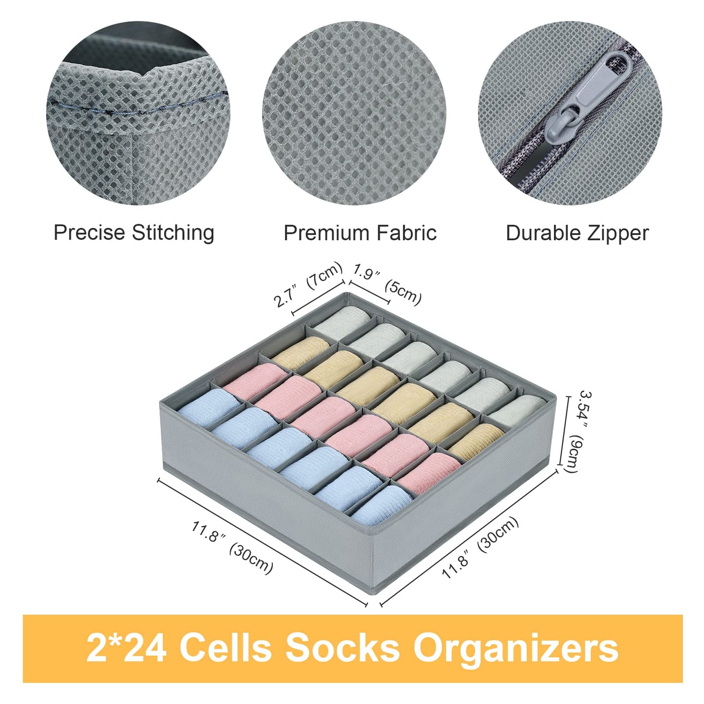 Joyoldelf Sock Drawer Organizer Divider 2 Packs Underwear Organizer, 24 Cell Closet Organizers and Storage Organizer Sock Holders Organizers for Storing Socks, Handkerchiefs, Ties, Belts (Grey)