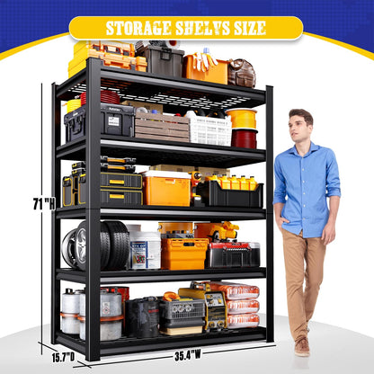AOAORGG 71" H Garage Shelving 5-Tier Heavy Duty Storage Shelves, Tool-Free Adjustable Metal Shelf Unit, Utility Organizer Rack for Basement, Pantry, Kitchen, Warehouse, 15.7" Dx35.4 Wx71 H, Black