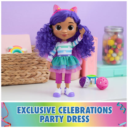 Gabby's Dollhouse DreamWorks, Sing & Celebrate Gabby Girl Doll, 13-Inches Tall with Sound Effects & Reversible Cat Ears, Kids Toys for Girls & Boys Ages 3+