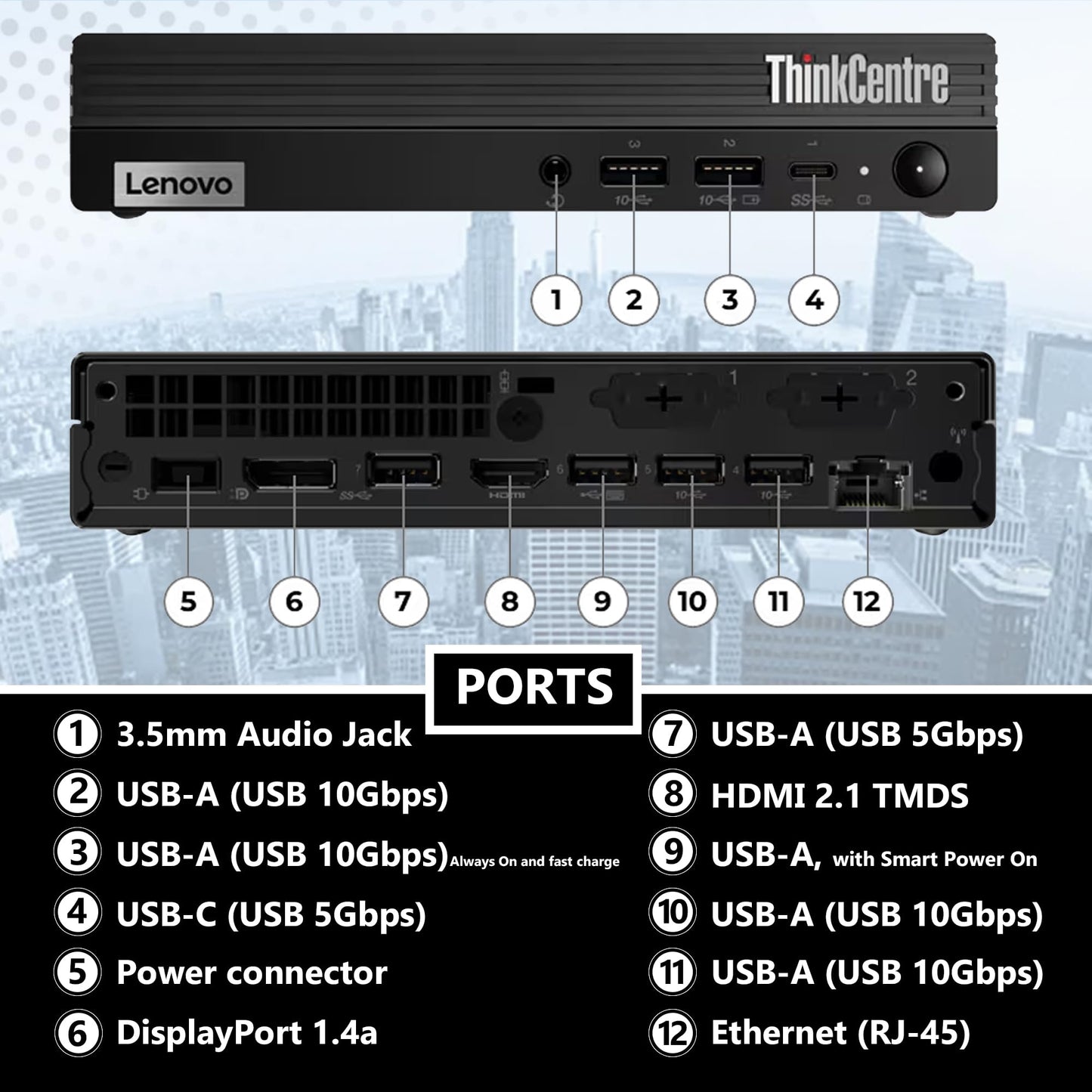 Lenovo ThinkCentre Tiny M70q Gen 5 Intel 14-Core i5-14400T (Beat i7-13700T), 32GB DDR5 RAM, 1TB NVMe, WiFi 6E, Bluetooth, RJ-45, DP Port, HDMI, W11P, Business Desktop