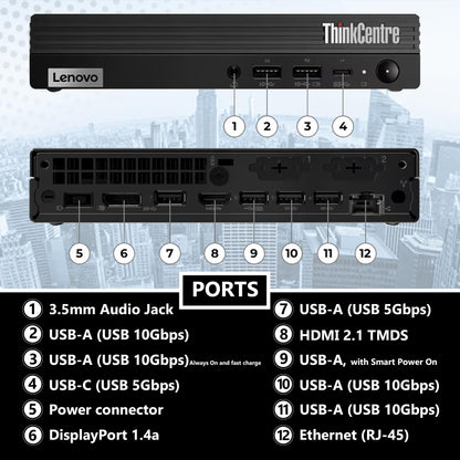 Lenovo ThinkCentre Tiny M70q Gen 5 Intel 14-Core i5-14400T (Beat i7-13700T), 32GB DDR5 RAM, 1TB NVMe, WiFi 6E, Bluetooth, RJ-45, DP Port, HDMI, W11P, Business Desktop