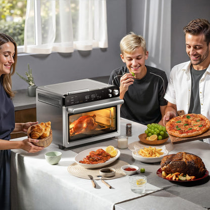 Typhur Sync Oven with Smart Wireless Meat Thermometer Probe, 12‑in‑1 Countertop Air Fryer Toaster Oven Combo, 360° Turbo Convection, Dehydrator, Recipes & 5 Accessories, Large 27QT, Stainless Steel