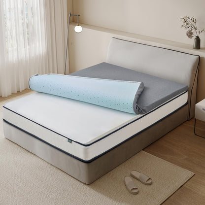 3 Inch Full Memory Foam Mattress Topper,Cooling Gel Bed Topper with Premium Removable Skin-Friendly Non-Slip Cover, High Density Ventilated Mattress Pad CertiPUR-US & Oeko-Tex Certified, Grey