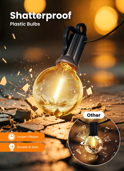 SmartDawn Outdoor String Patio Lights 100FT 50 LED String Lights Waterproof Connectable Shatterproof Hanging Outside Light Backyard Porch Deck Balcony Garden Yard Decor Lighting Edison Bulbs 2200K
