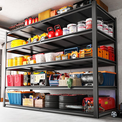 REIBII 78" H Garage Shelving, Storage Shelves Heavy Duty Load 3000LBS, Adjustable Heavy Duty Shelving, 5 Tier Metal Shelving Unit for Storage Rack, Basement, 55" W x 26" D x 78" H, Black