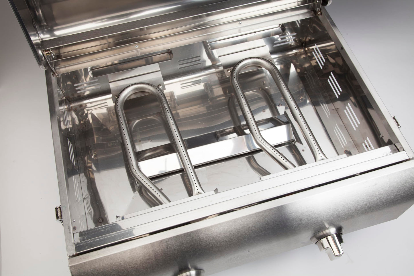 Cuisinart Chef's Style Tabletop Portable Propane Gas Grill with Dual Burners (20,000 BTUs Total), Twist-Start Ignition Stainless Steel BBQ Grill for Camping, Tailgates, BBQ, Hassle-Free Setup