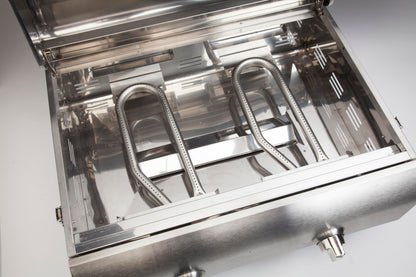 Cuisinart Chef's Style Tabletop Portable Propane Gas Grill with Dual Burners (20,000 BTUs Total), Twist-Start Ignition Stainless Steel BBQ Grill for Camping, Tailgates, BBQ, Hassle-Free Setup