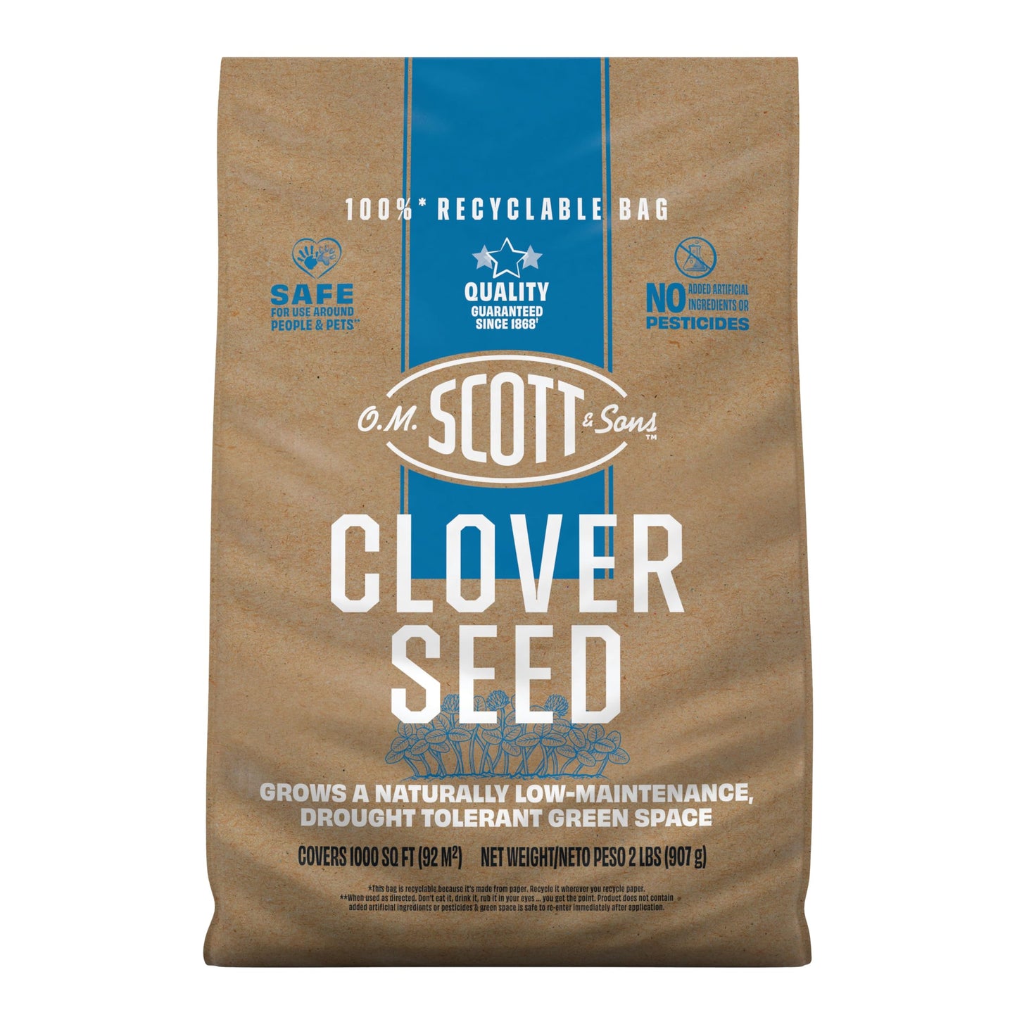 O.M. Scott and Sons Clover Seed, Lawn Seed Grows a Naturally Low Maintenance, Drought-Tolerant Lawn, 1,000 sq. ft., 2 lb.