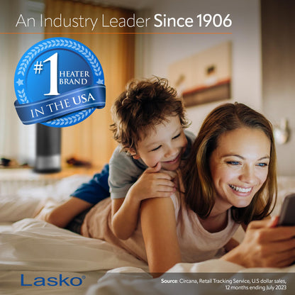 Lasko 1500W Ceramic Tower Space Heater with Remote, Thermostat, Timer & Widespread Oscillation, Portable Electric Heater for Indoor Use, Bedroom & Living Room, 751320