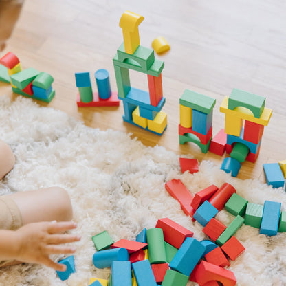 Melissa & Doug Wooden Building Blocks Set - 100 Blocks in 4 Colors and 9 Shapes - FSC Certified