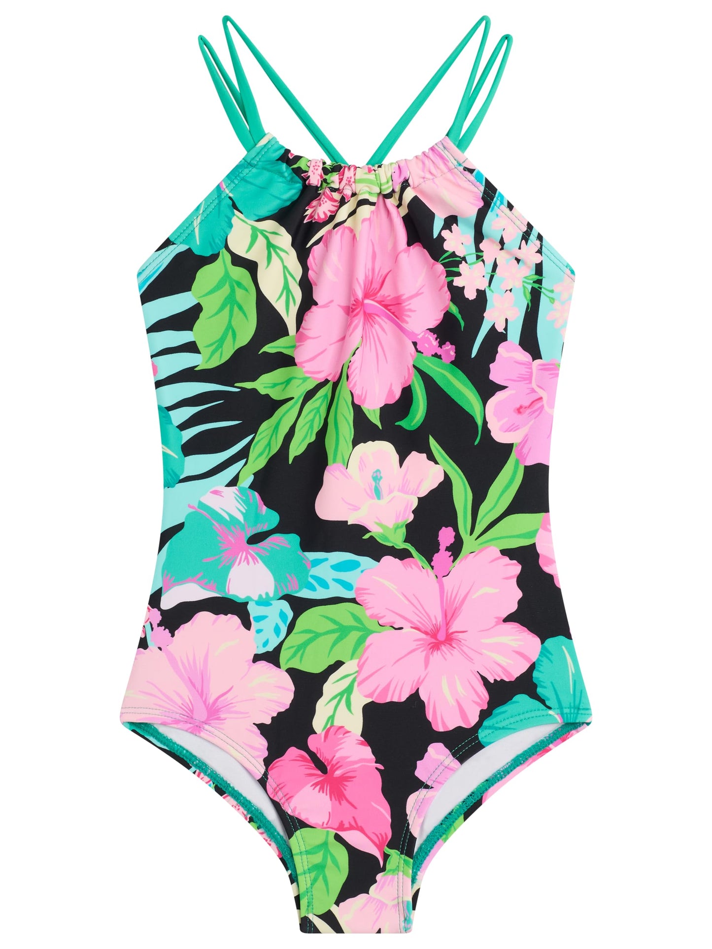 Kanu Surf Girls, Jasmine Beach Sport Halter One Piece Swimsuit, Darcy Black/Pink, 14