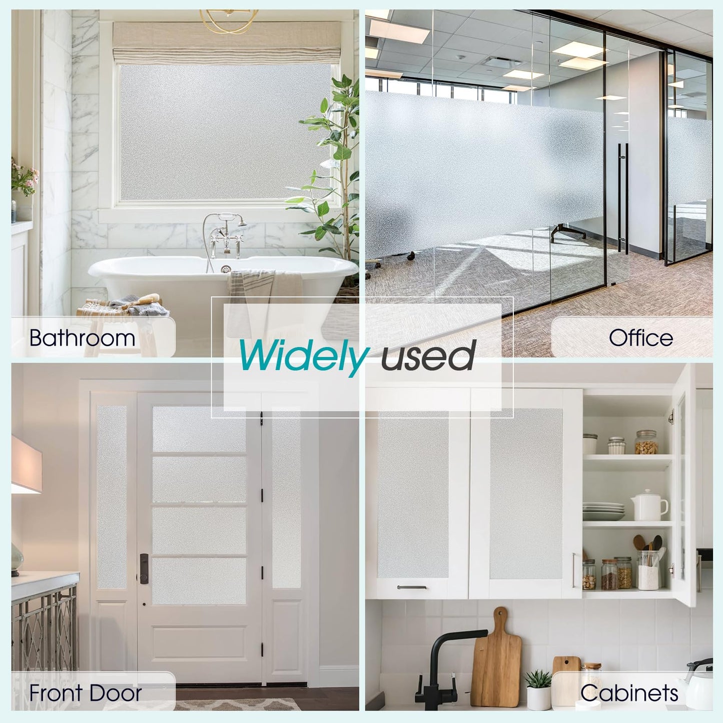 Coavas Window Privacy Film Frosted Glass Static Clings, Decorative Bathroom Door Privacy Film Day and Night, Heat UV Blocking Anti-Glare Frosting Stickers Renter Non-Adhesive, 23.6 x 78.7 Inch, Pure