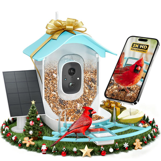 DOCOON Smart Bird Feeder with Camera, 2K HD AI Identify Birds Species, Bir d Watching Camera with Solar Panel, Auto Capture Bird Videos & Instant Notifications, Ideal Present for Bir d Lover, Blue