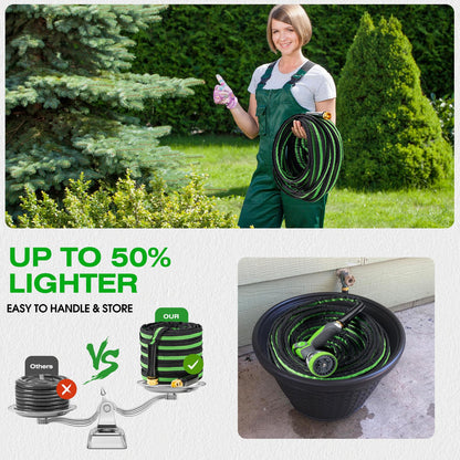 HODUP 100FT Lightweight Super Flexible Garden Hose - Kink-Free, Non-Expanding, Easy Storage for Yard Lawn Outdoor Use (Black-Green)