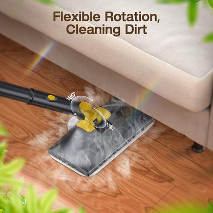 ScrubWiz Steam Mop Cleaner with Detachable Handheld Steamer, 10-in-1 Multi Accessories, Washable Microfiber Pads, 350ml and 2 Adjustable Levels for Cleaning Floor, Carpet, Grill, Tile, and Grout, Gray