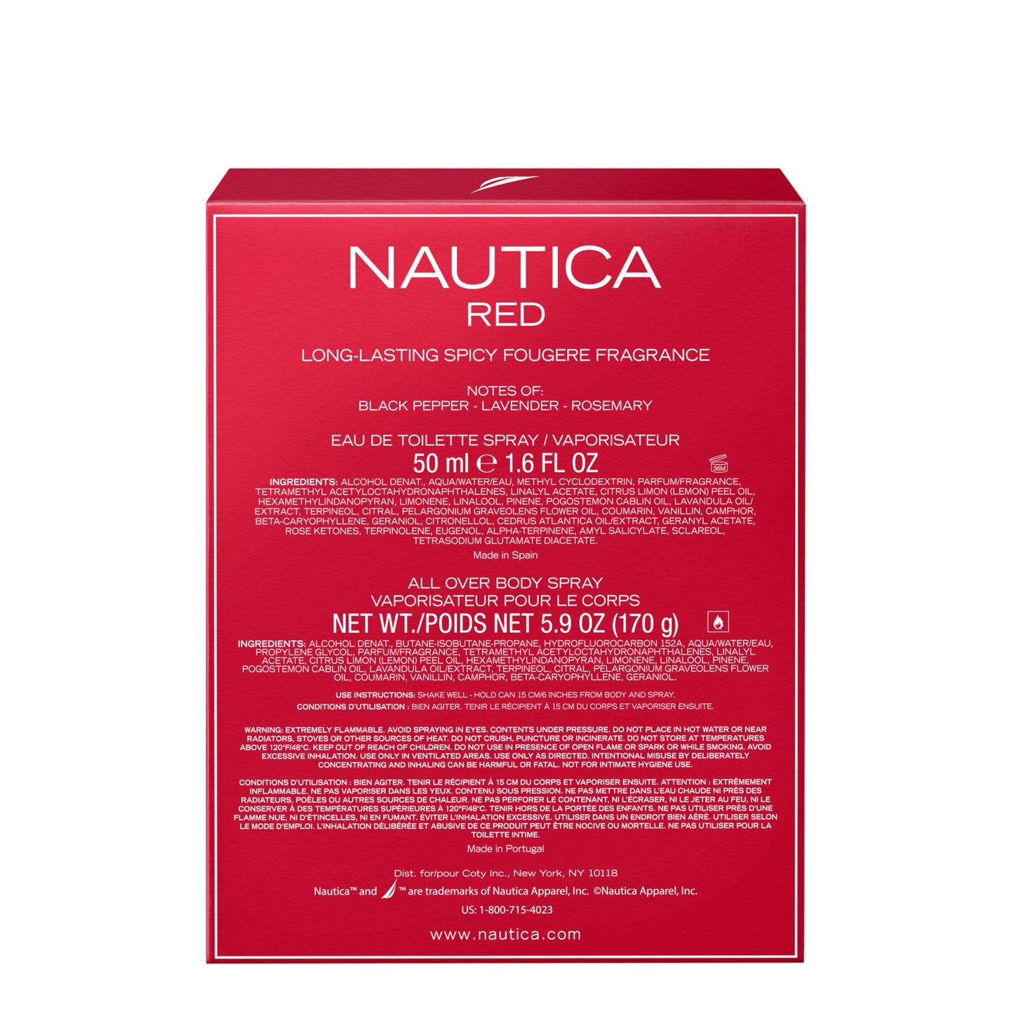 Nautica Color Red 1.6 fl oz EDT + 5.9 oz Deodorizing Body Spray, Aromatic Fougere, Notes of Black Pepper, Lavender and Rosemary, Men's Fragrance, Long Lasting, Everyday Fragrance