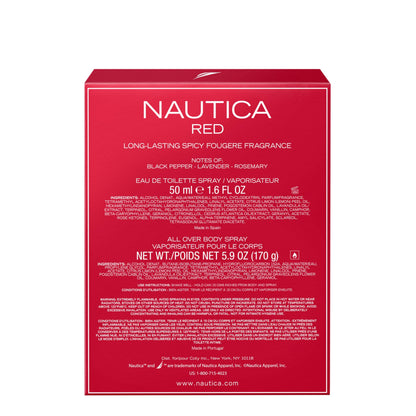 Nautica Color Red 1.6 fl oz EDT + 5.9 oz Deodorizing Body Spray, Aromatic Fougere, Notes of Black Pepper, Lavender and Rosemary, Men's Fragrance, Long Lasting, Everyday Fragrance