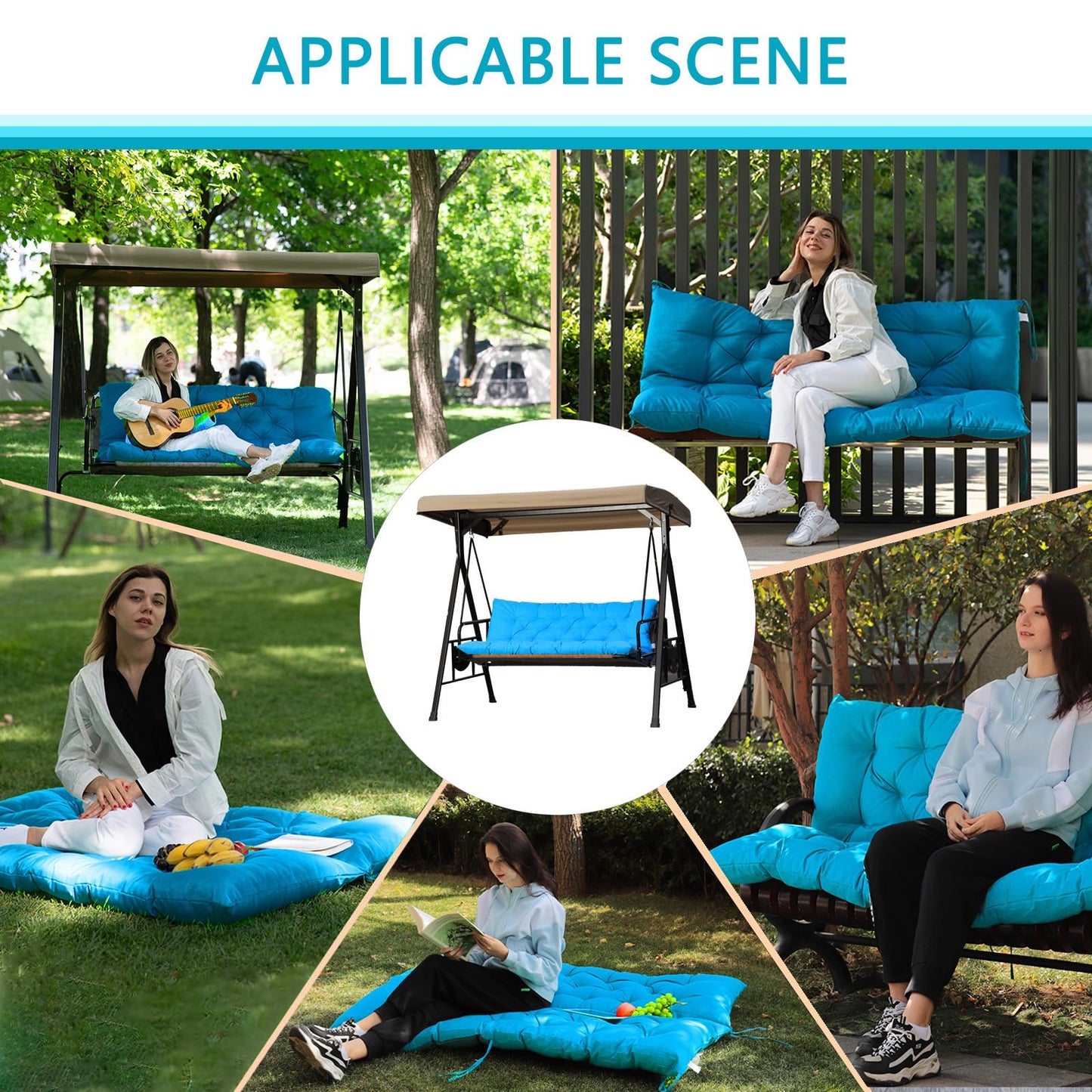 LCYY.TG Outdoor Swing Cushions, 3 Seat Porch Swing Cushion Replacement with Backrest, Swing Cushions for Outdoor Furniture, for Patio,Backyard,Porch Garden Bench Cushion (Sky Blue 60 * 40 in)