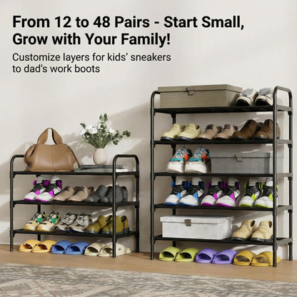 Tujurich 3-Tier Shoe Rack Organlzer, Rustproof lron, Spaclous Shoe Storage Shelf for Closet or Entryway, Fits Sneakers & Slippers, Black